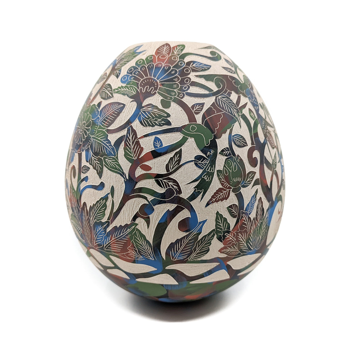 Sgraffito Olla with Hummingbirds and Flowers