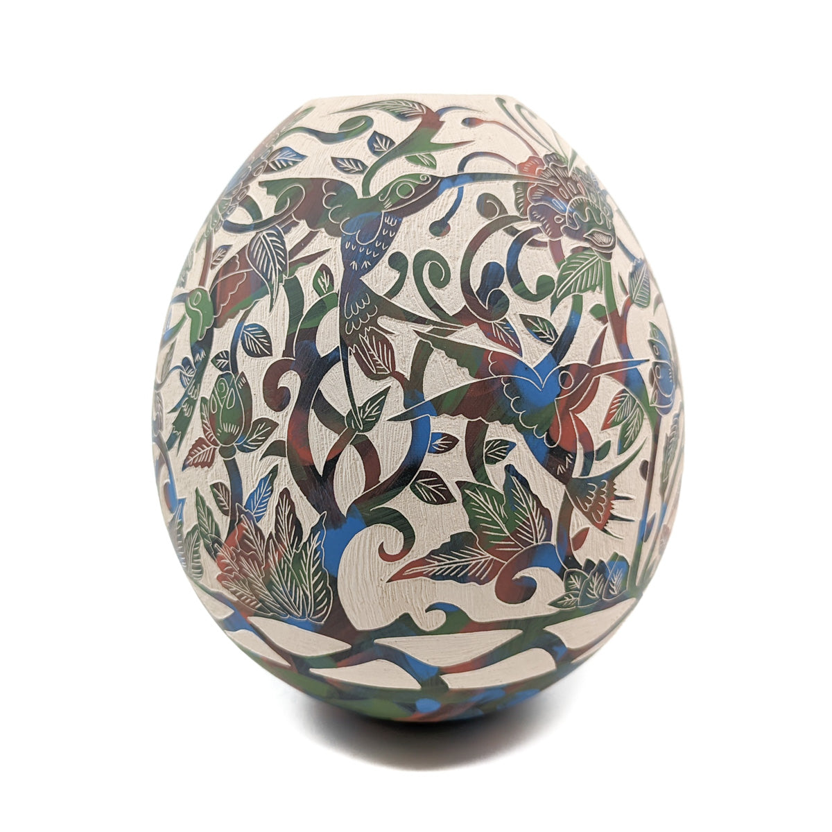 Sgraffito Olla with Hummingbirds and Flowers