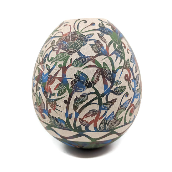 Sgraffito Olla with Hummingbirds and Flowers