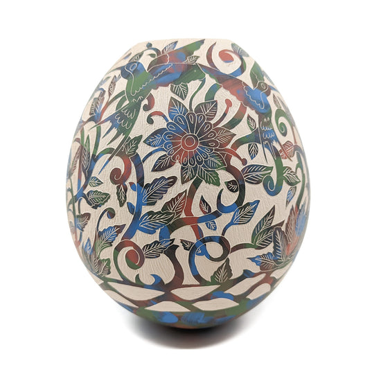 Sgraffito Olla with Hummingbirds and Flowers