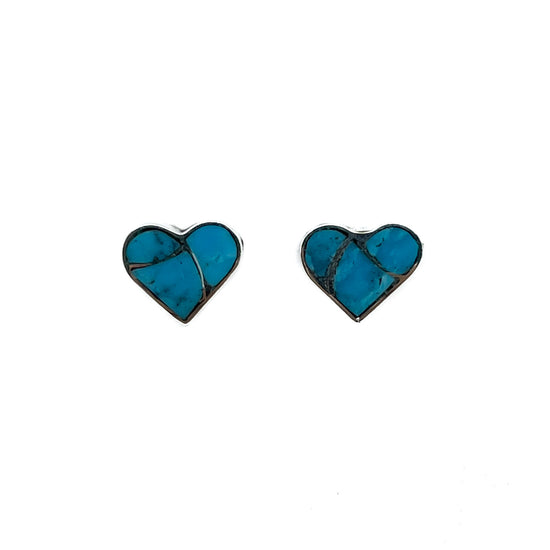 Small Heart Earrings with Turquoise Inlay