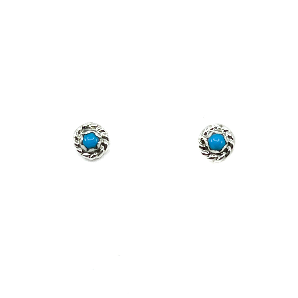 Tiny Turquoise and Sterling Silver Stud Earrings - Zuni