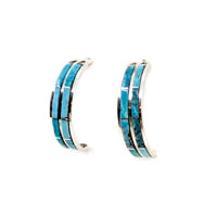 Double Row Turquoise Channel Inlay Hoop Earrings