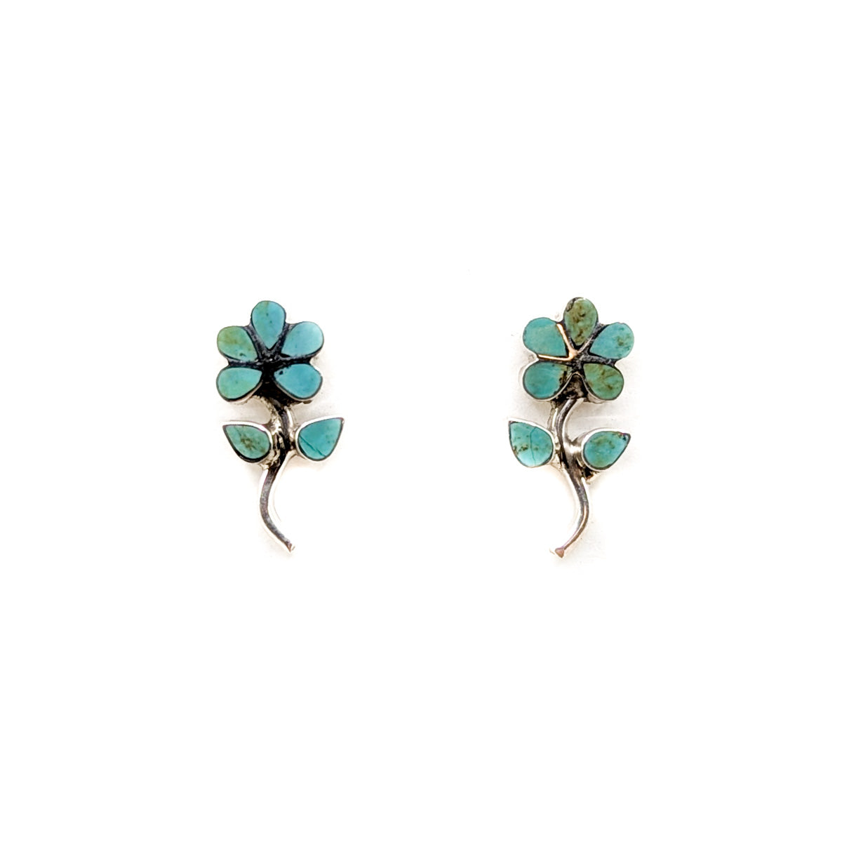 Tiny Flower Earrings with Turquoise Inlay