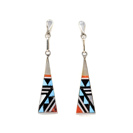 Long Mosaic Inlay Triangle Earrings