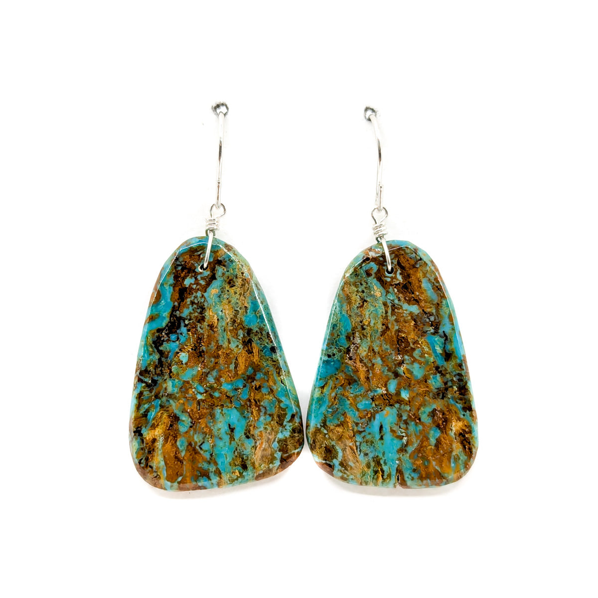 Deep Green Turquoise Slab Earrings with Brown Matrix