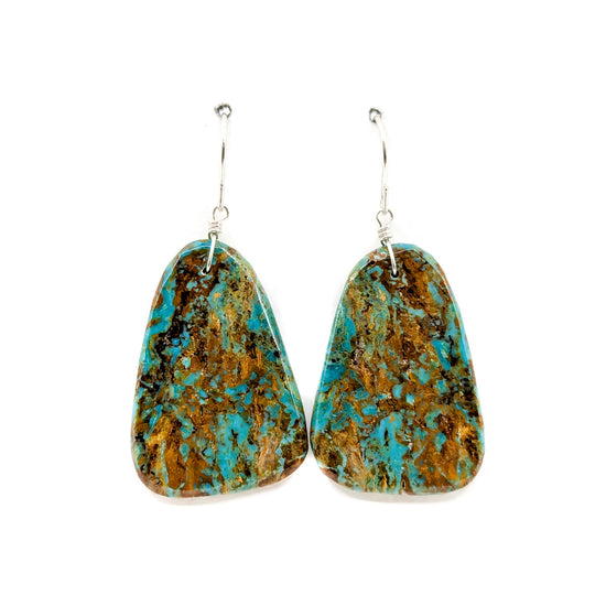 Deep Green Turquoise Slab Earrings with Brown Matrix