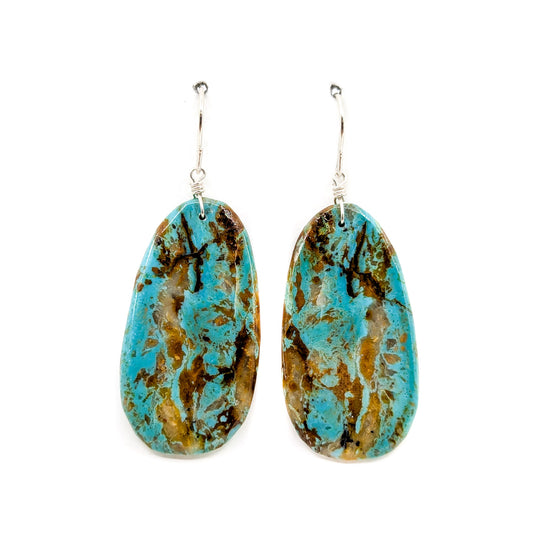 Turquoise with Brown Matrix Oval Slab Earrings