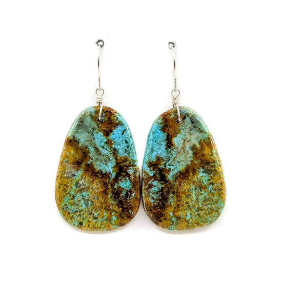 Blue and Green Slab Earrings with Brown Matrix