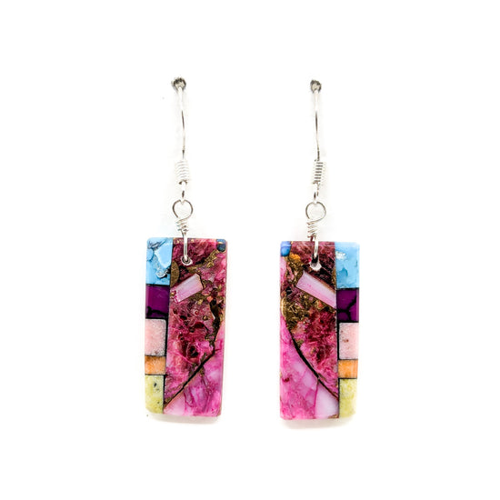 Colorful Slab Earrings With Purple Accent