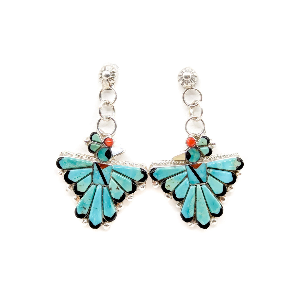 Finely Detailed Channel Inlay Thunderbird Earrings