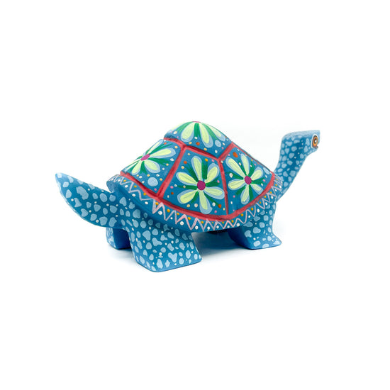 Teal Turtle with Green Flowers