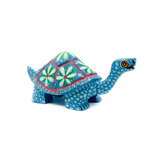 Teal Turtle with Green Flowers