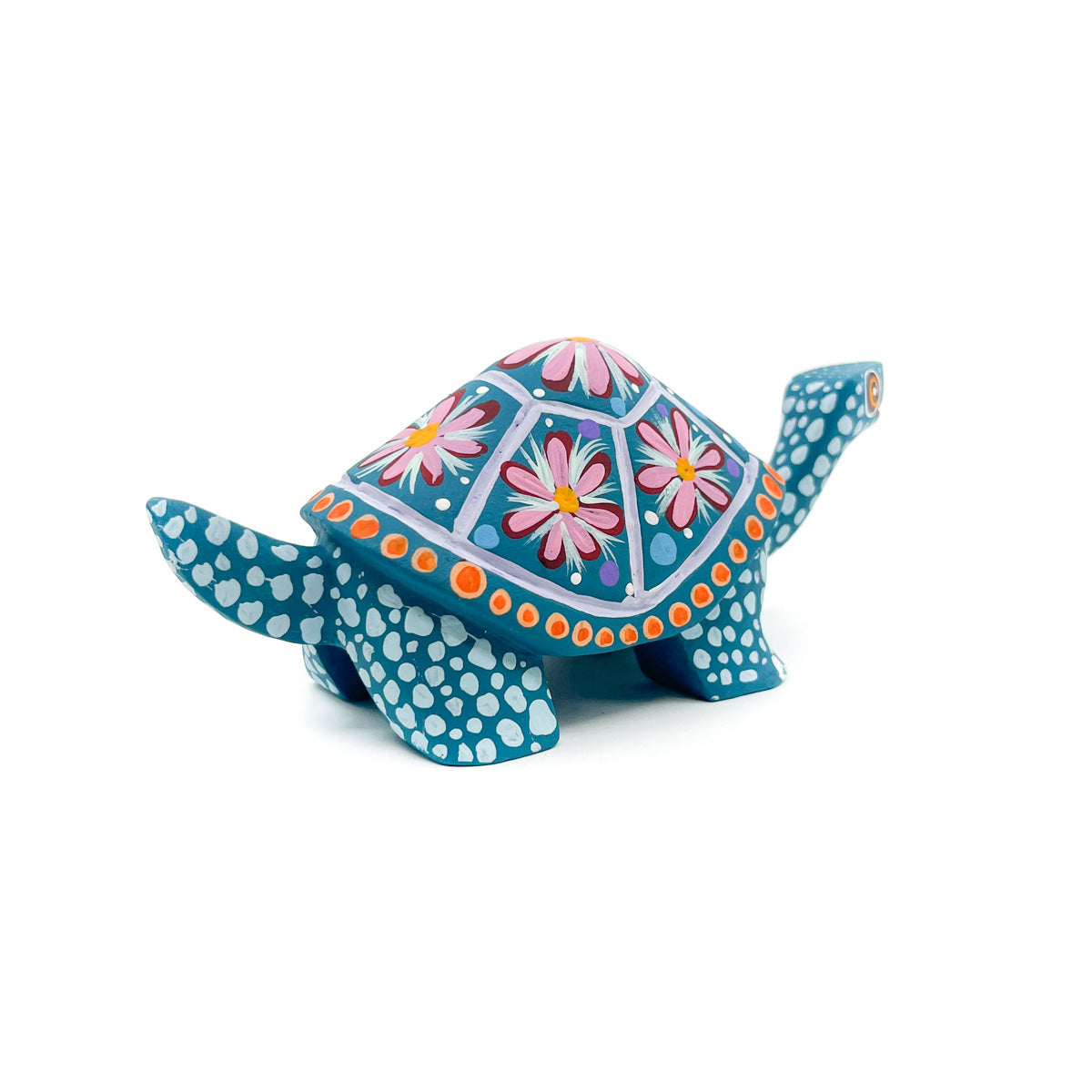 Teal Turtle with Pink Flowers