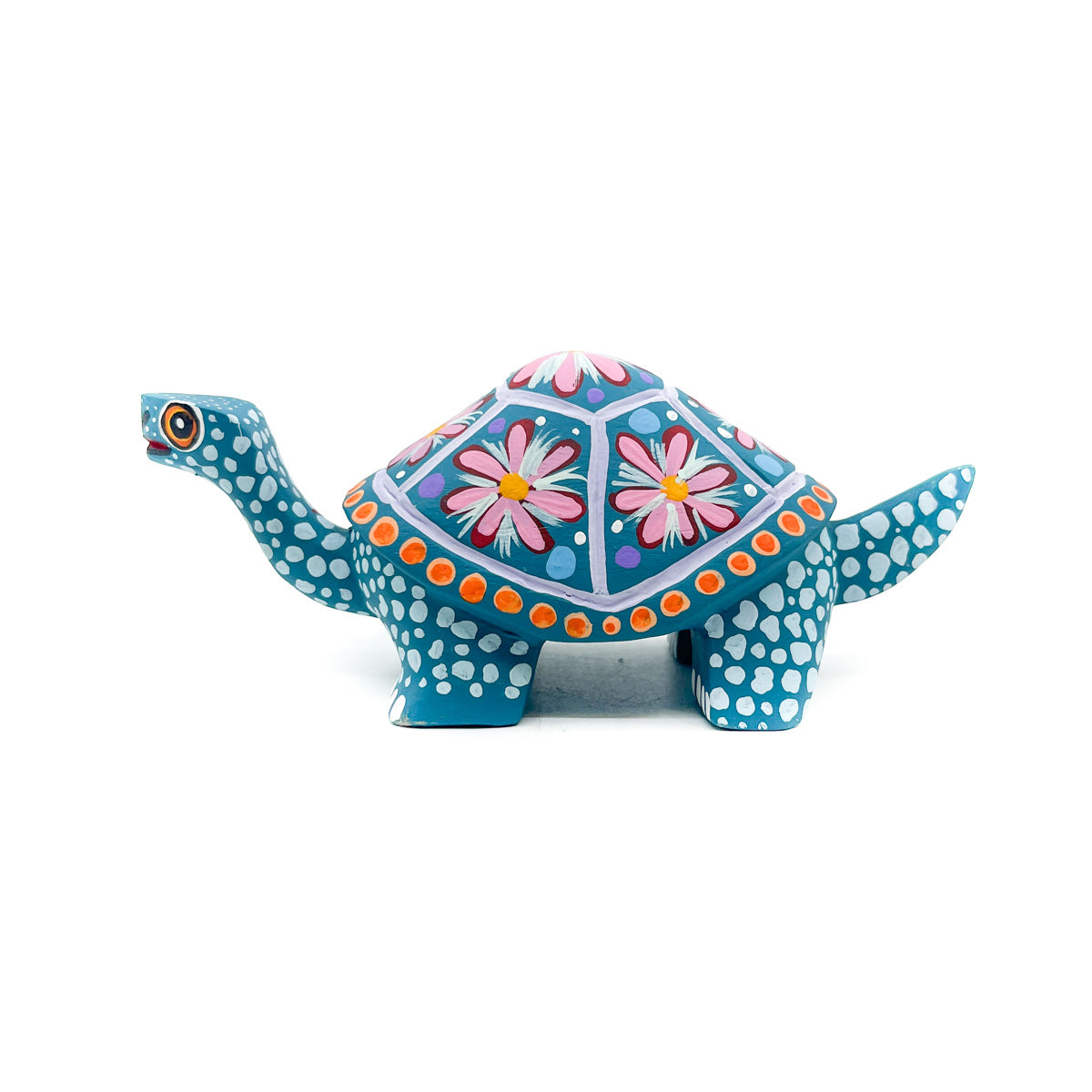 Teal Turtle with Pink Flowers