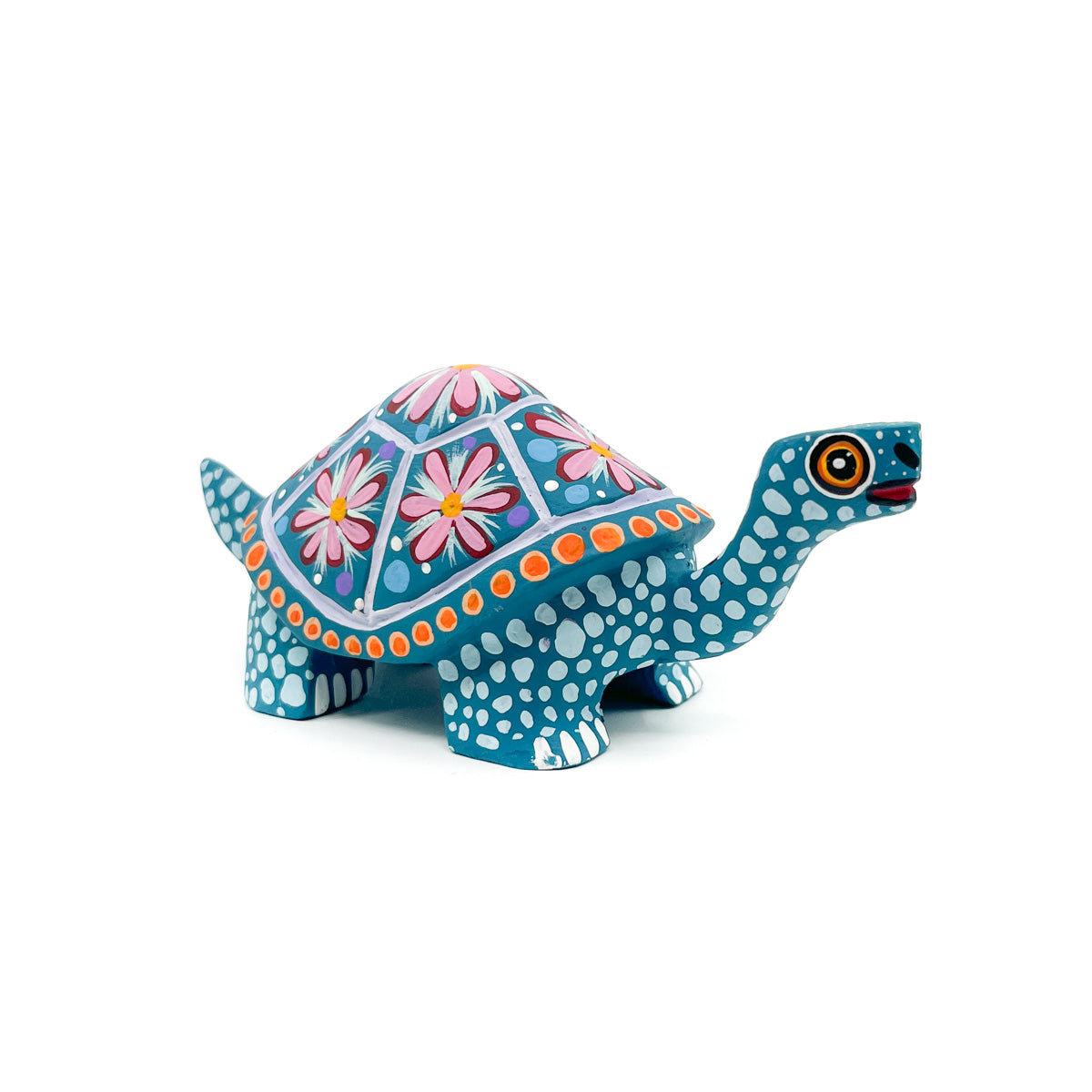 Teal Turtle with Pink Flowers