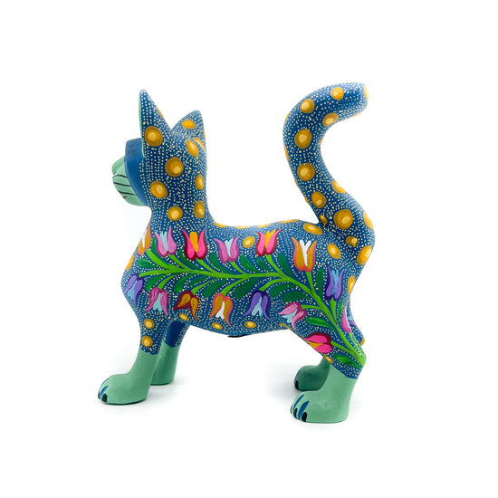 Green and Blue Cat with Tulips