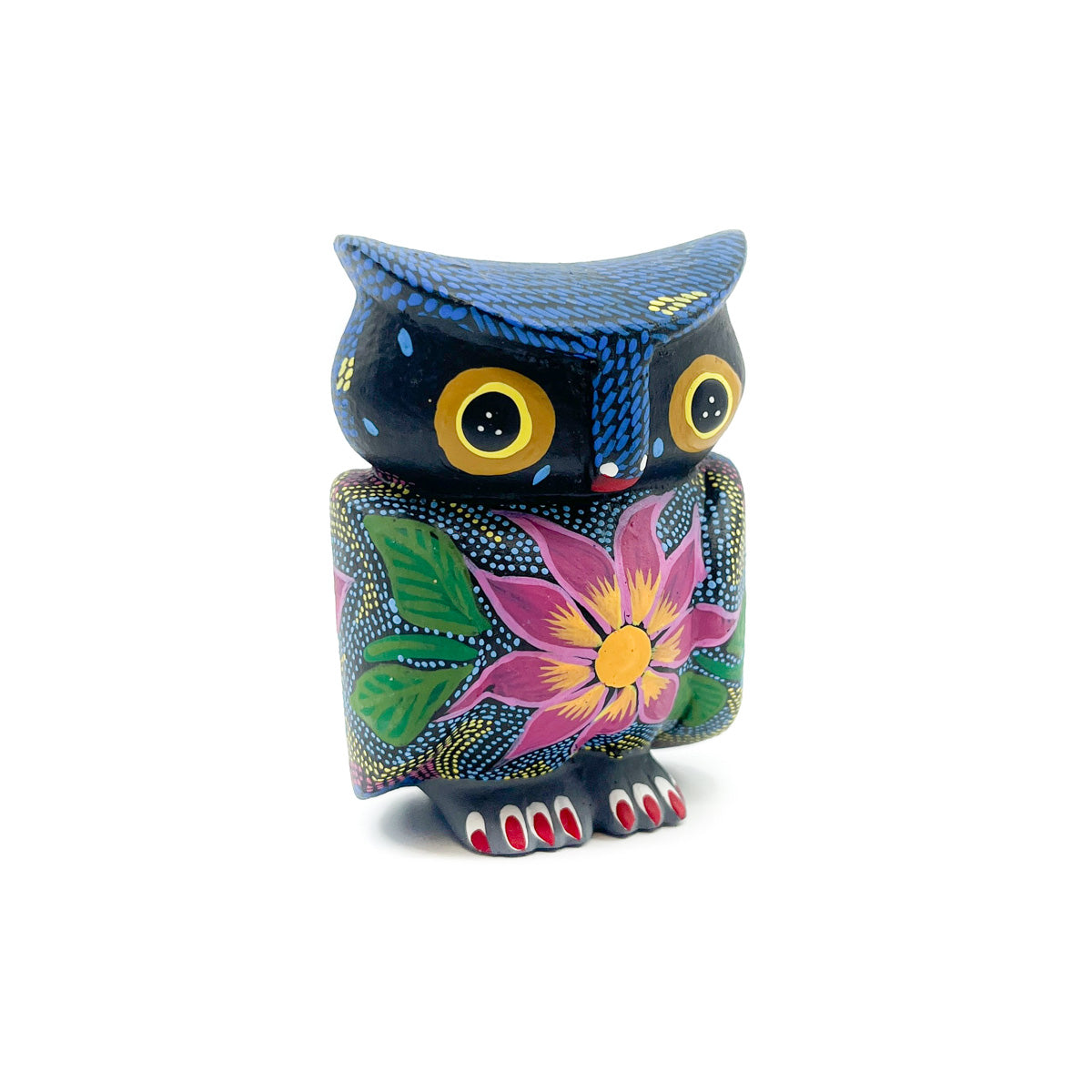 Dark Blue Owl with Flowers