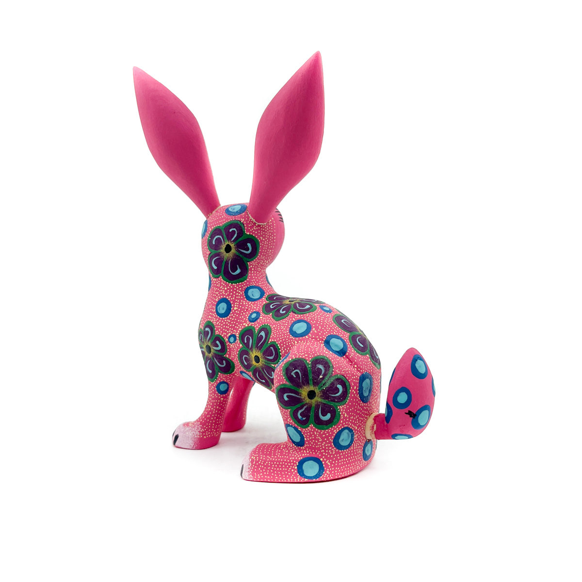 Pink and Teal Rabbit with Flowers