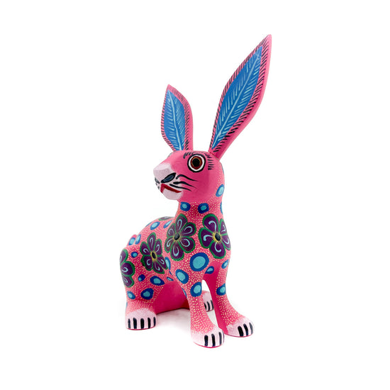 Pink and Teal Rabbit with Flowers