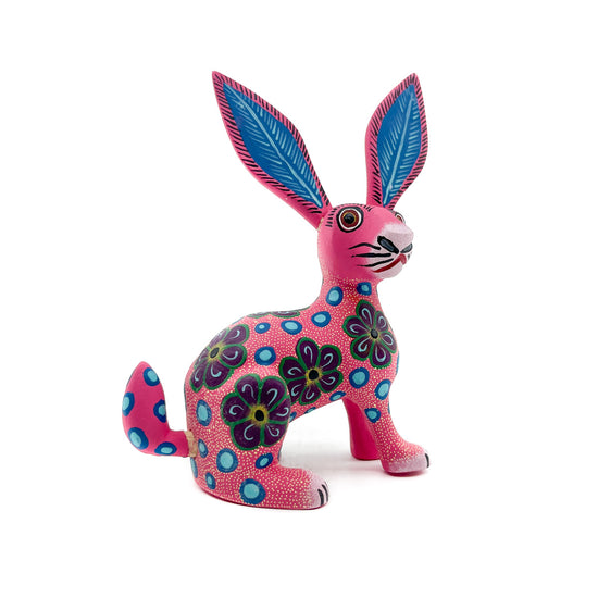 Pink and Teal Rabbit with Flowers