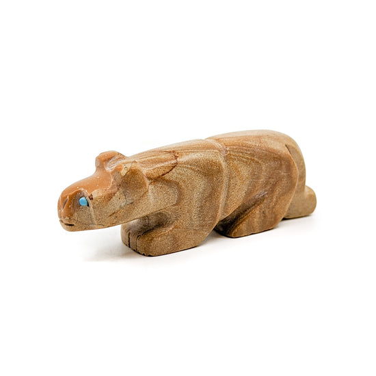 Sandstone Mountain Lion with Turquoise eyes&nbsp; Mountain Lions are associated with protection and leadership Measures approximately 2.5 inches long x .5 inches wide x .75 inches high