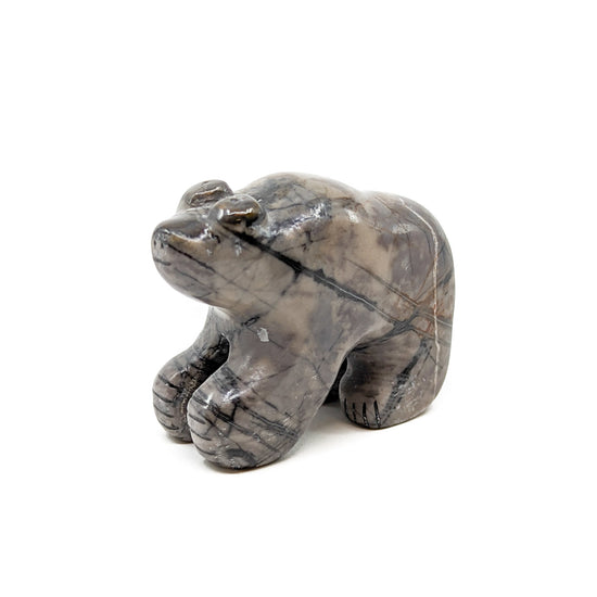 Picasso Marble Bear with Jet features  Bears are associated with healing and protection Measures approximately 1.75 inches long x .75 inches wide x 1.5&nbsp; inches high