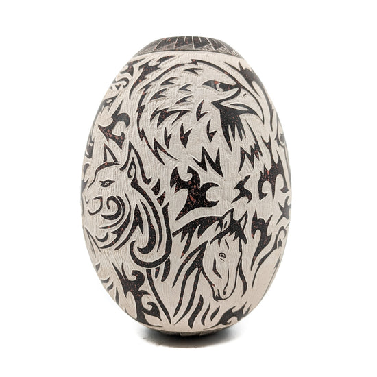 Abstract Sgraffito Wildlife Jar