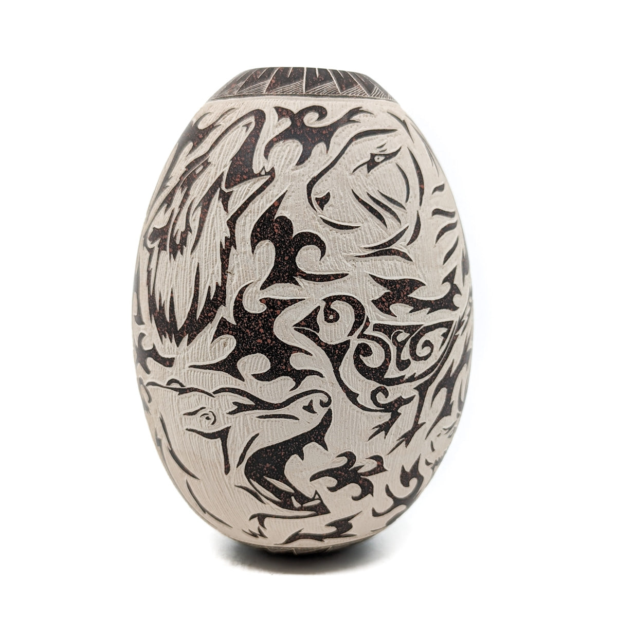 Abstract Sgraffito Wildlife Jar