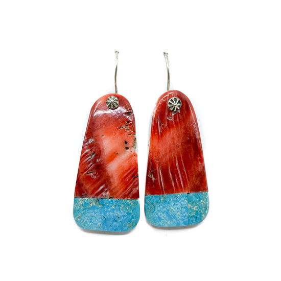 Colorful Spiny Oyster Shell with Turquoise Earrings by Edison Willie - Navajo