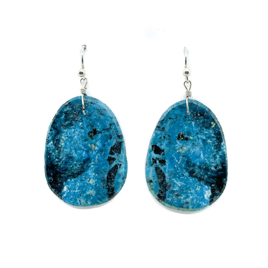 Turquoise Slab Earrings with Distictive Matrix Pattern