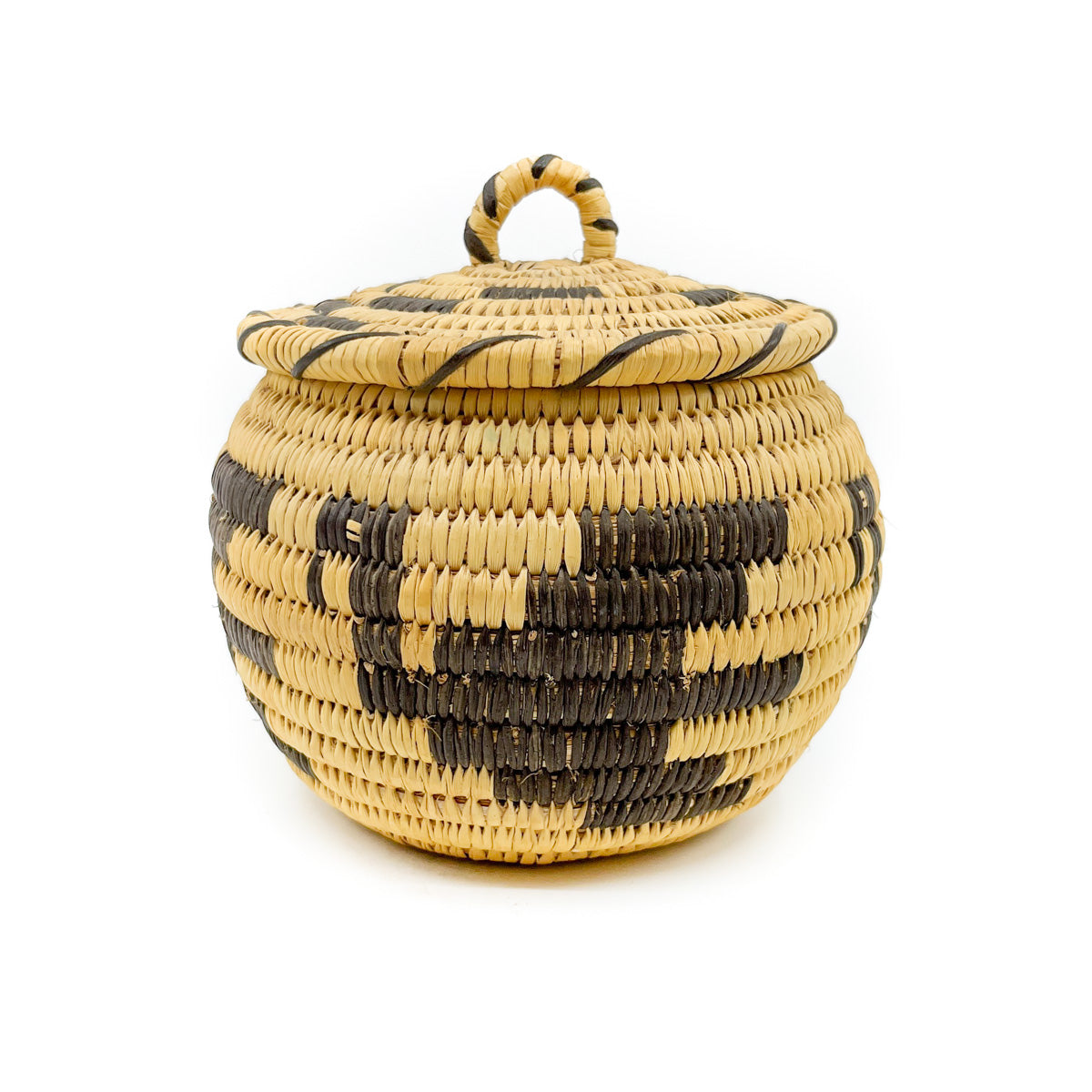 Tohono O'odham Lidded Basket with Flying Doves