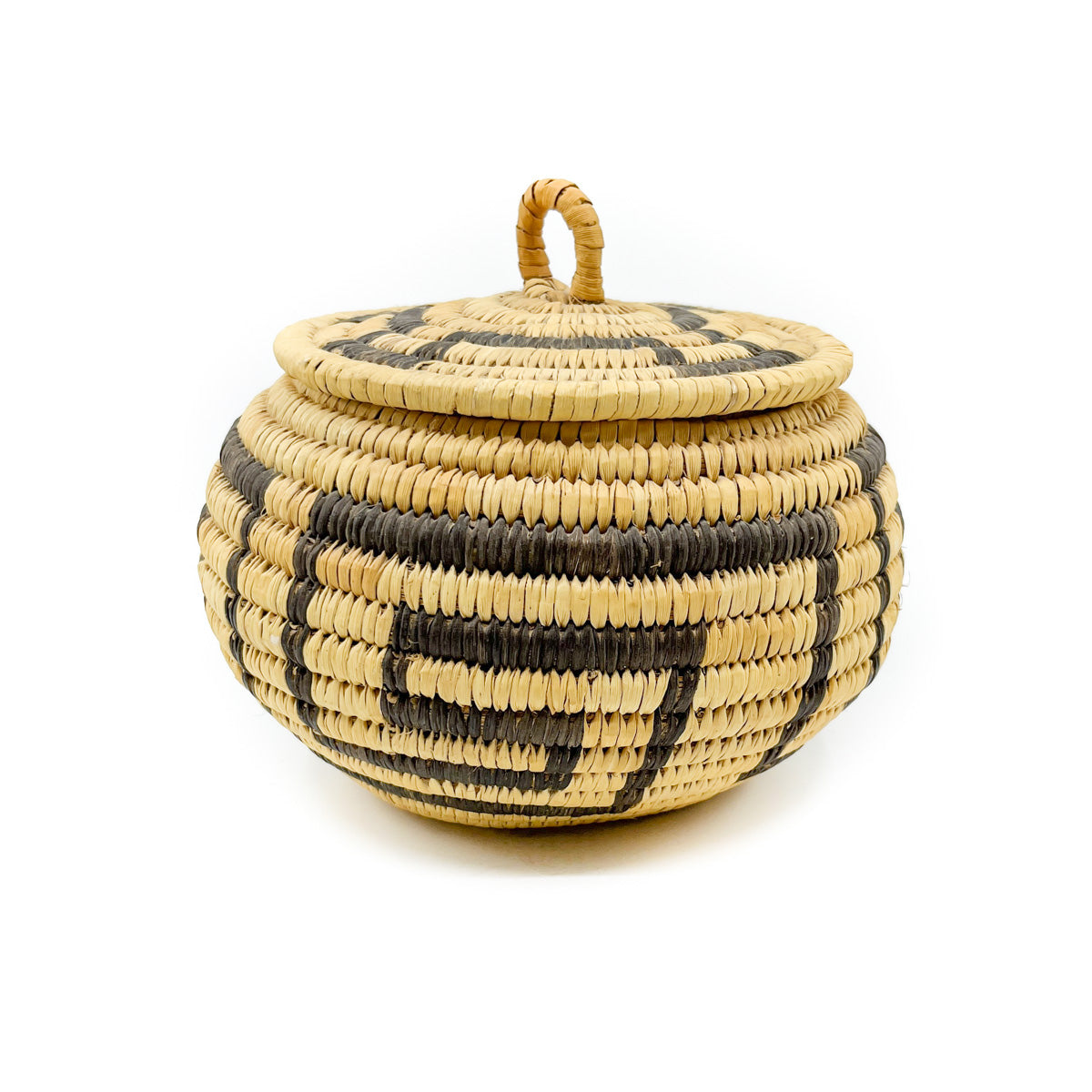 Vintage Tohono O'odham Lidded Basket - Fret Design