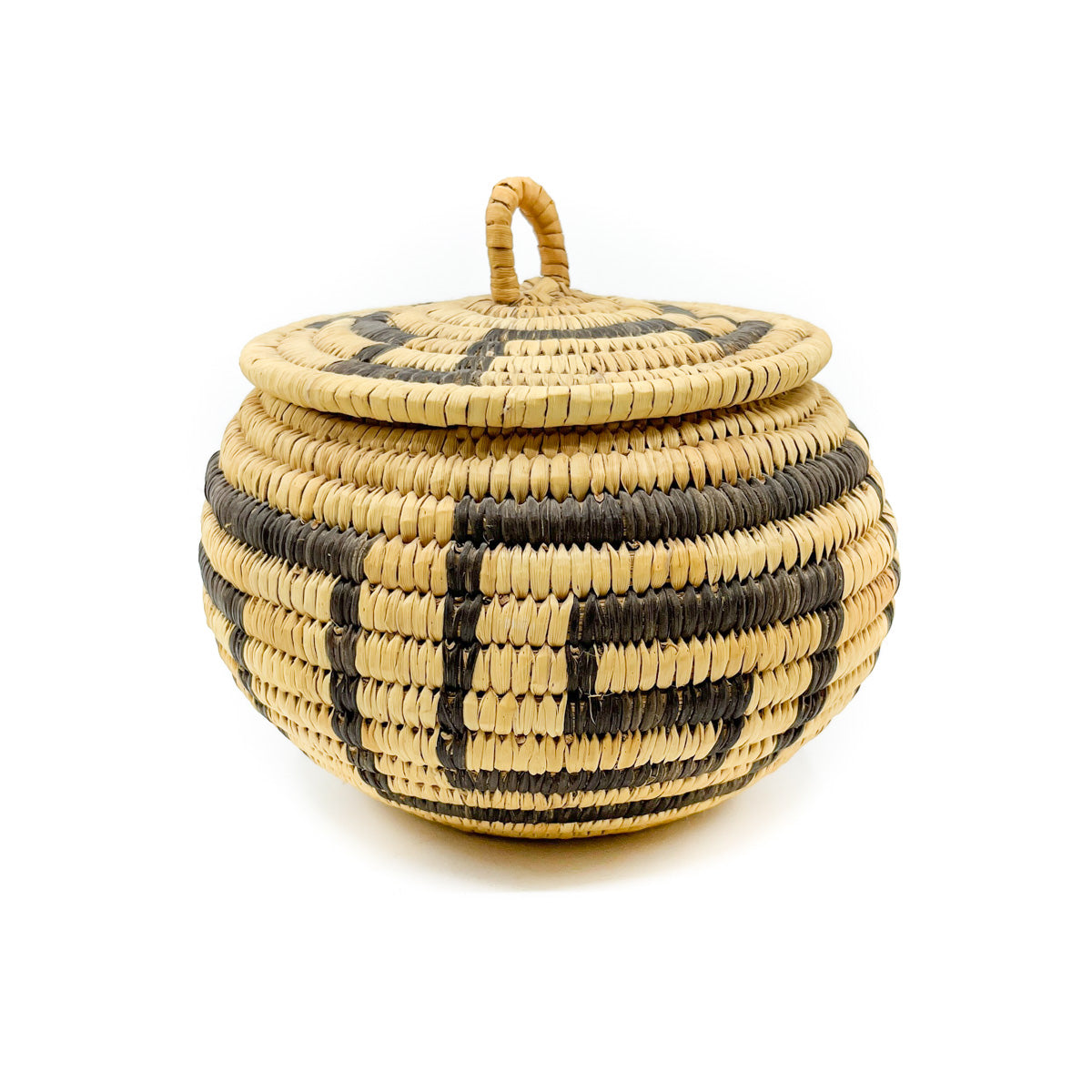 Vintage Tohono O'odham Lidded Basket - Fret Design