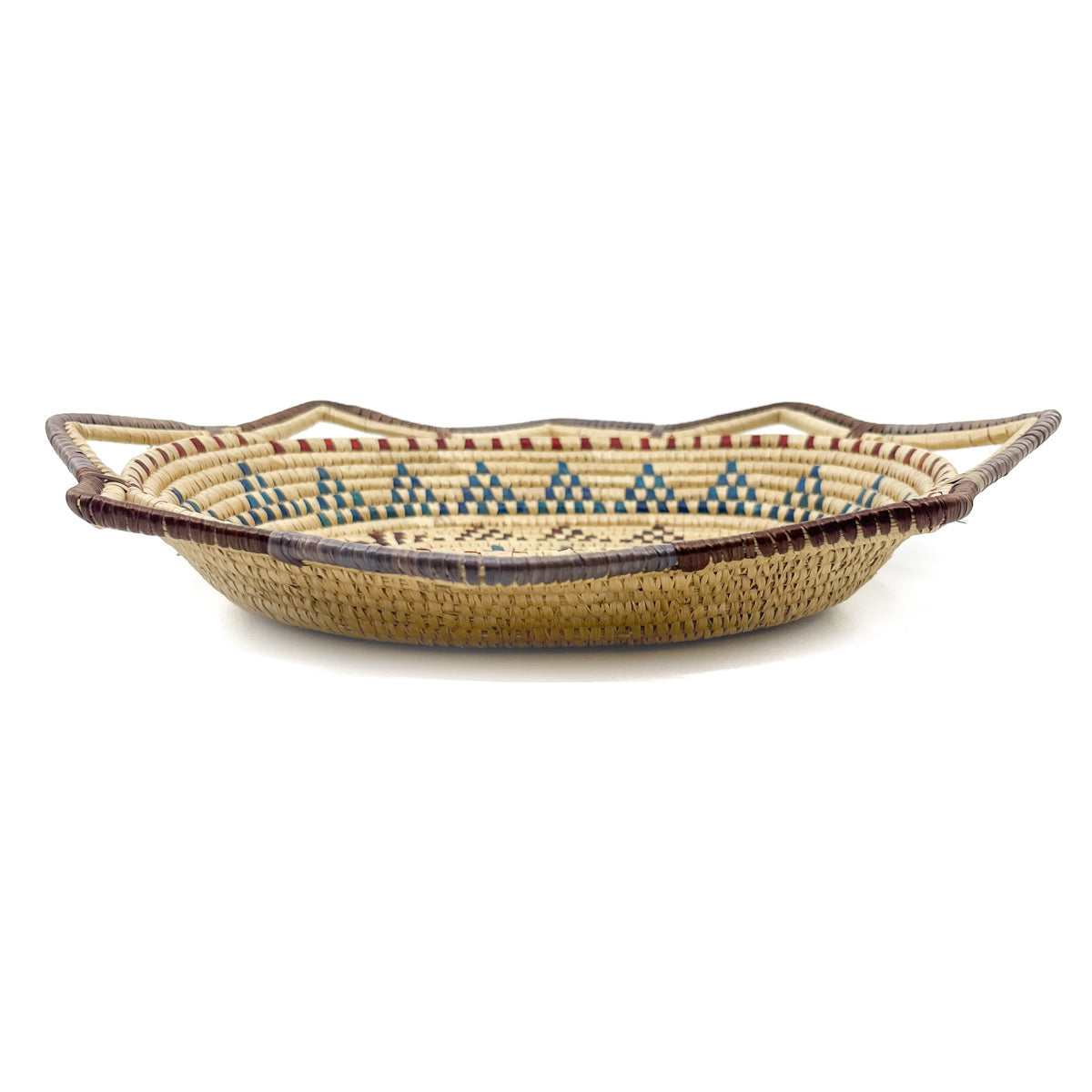 Native Alaskan Polychrome Oval Basket With Laced Perimeter