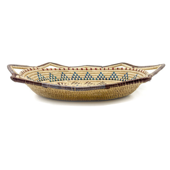 Native Alaskan Polychrome Oval Basket With Laced Perimeter