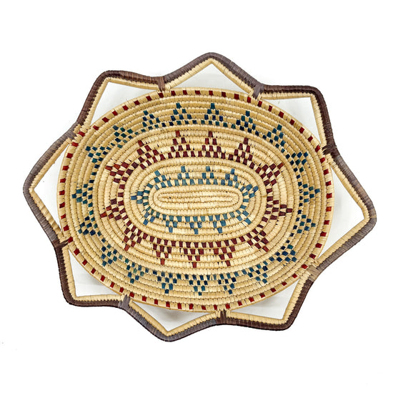 Native Alaskan Polychrome Oval Basket With Laced Perimeter