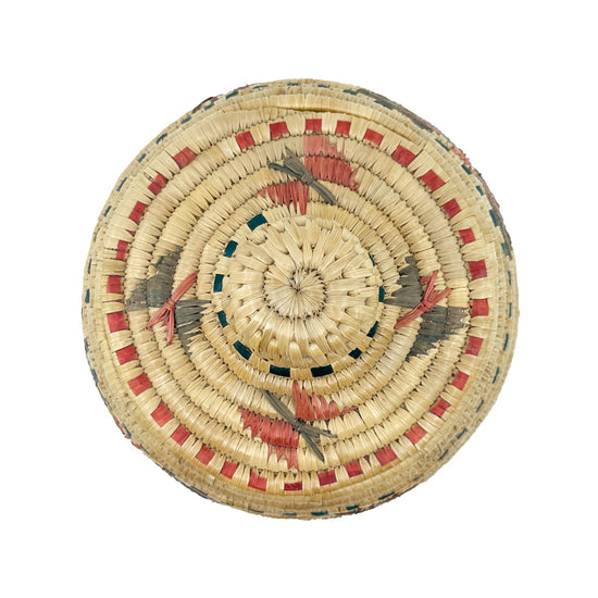 Native Alaskan Polychrome Lidded Basket with Butterflies & Caribou