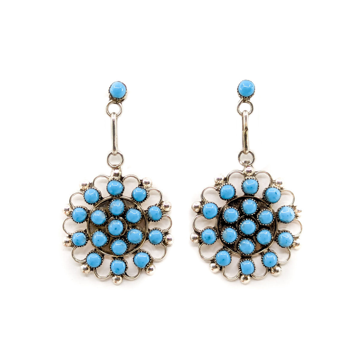 Intricate Zuni Dangle Earrings with 18 Stones