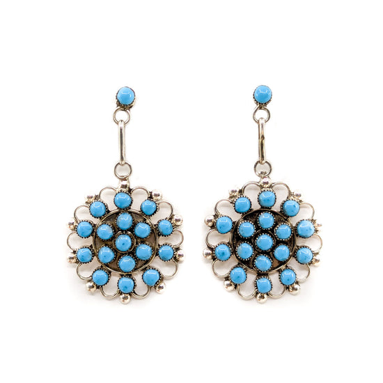 Intricate Zuni Dangle Earrings with 18 Stones