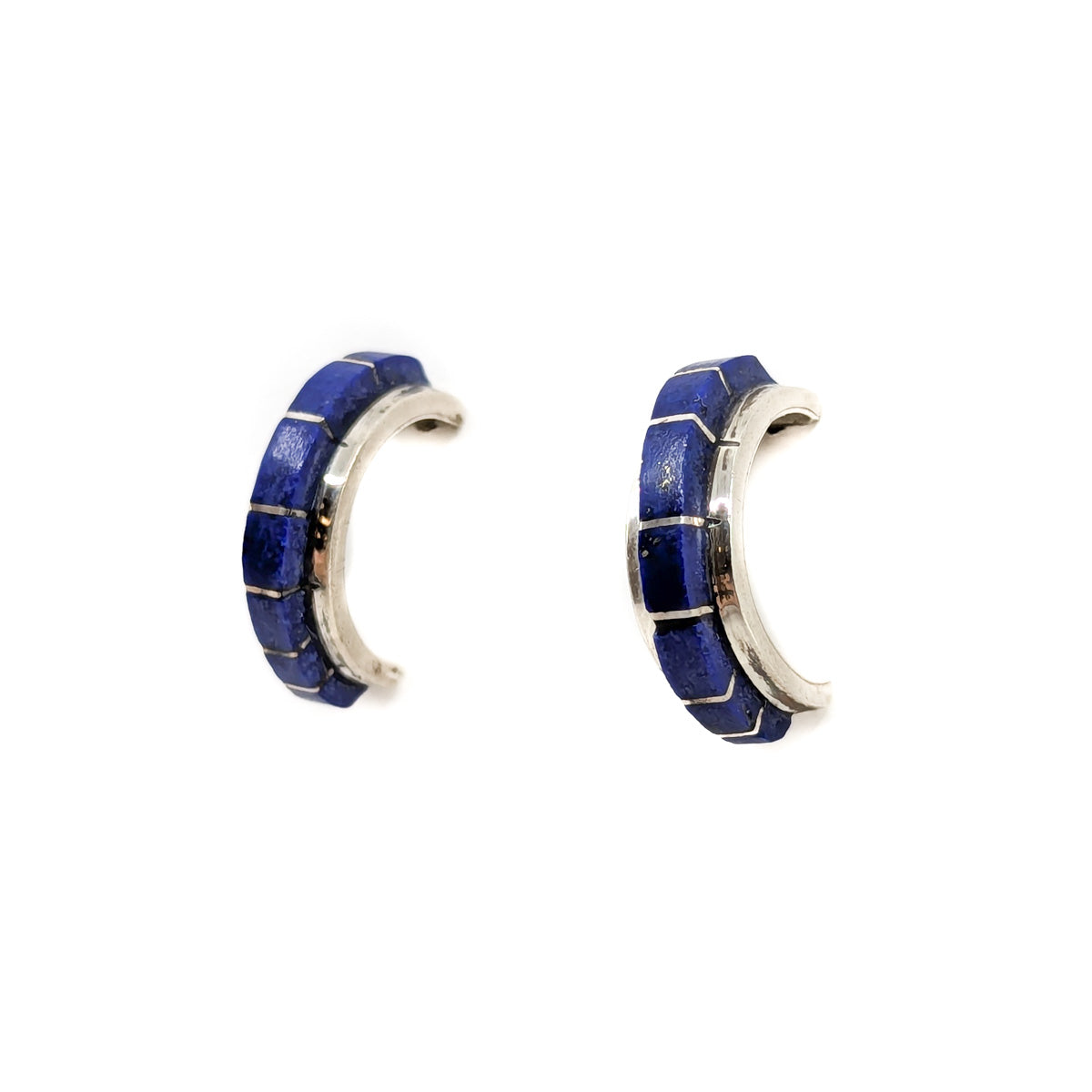 Lapis Channel Inlay Hoop Earrings - Zuni