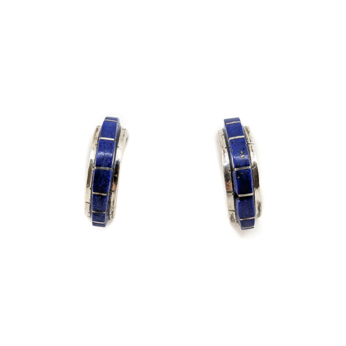 Lapis Channel Inlay Hoop Earrings - Zuni